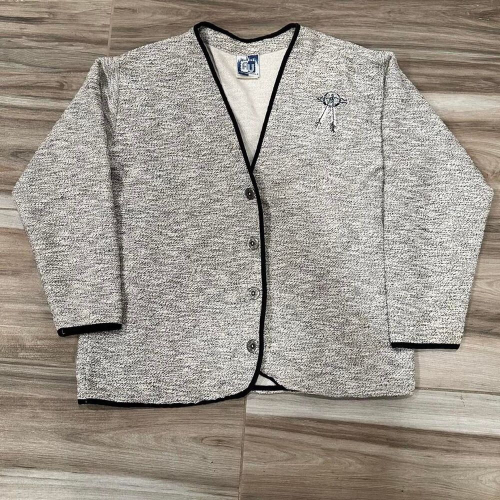 Art-unlimited Vintage Women's Grey and Cream Cardigan - Picture 1 of 5
